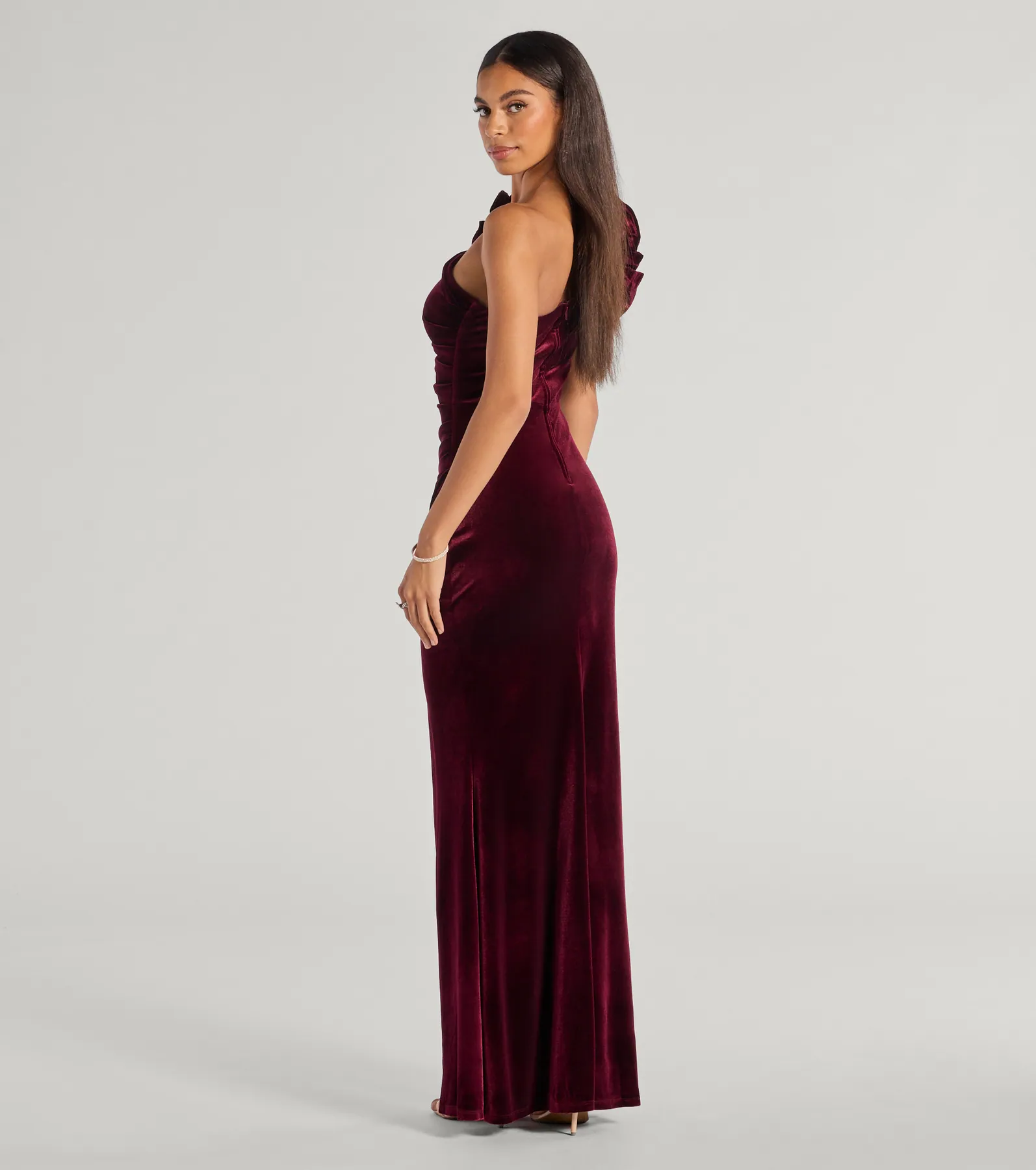 Freida Velvet Ruffled One-Shoulder Formal Dress