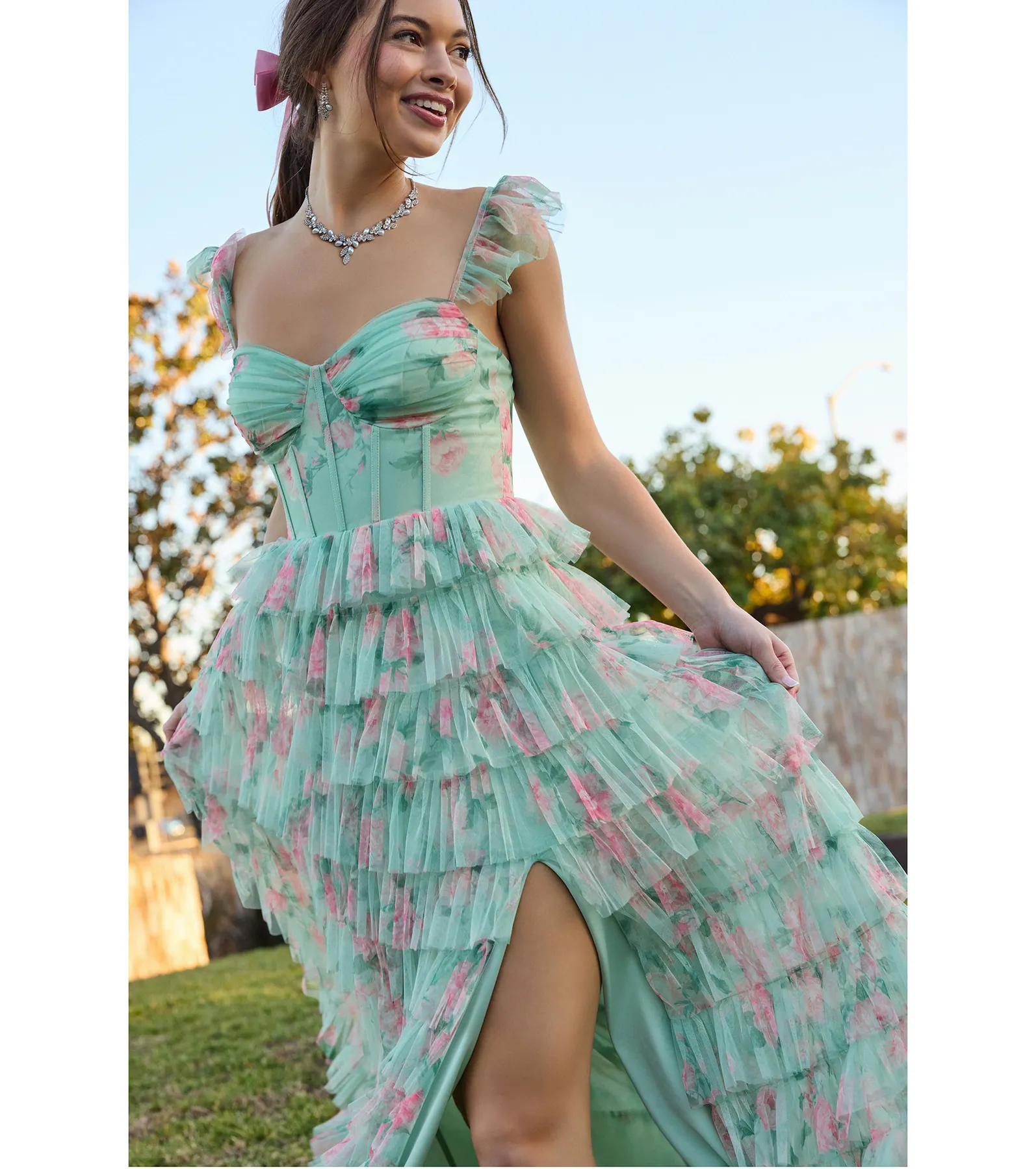 Reyna Corset Slit A-Line Floral Formal Dress