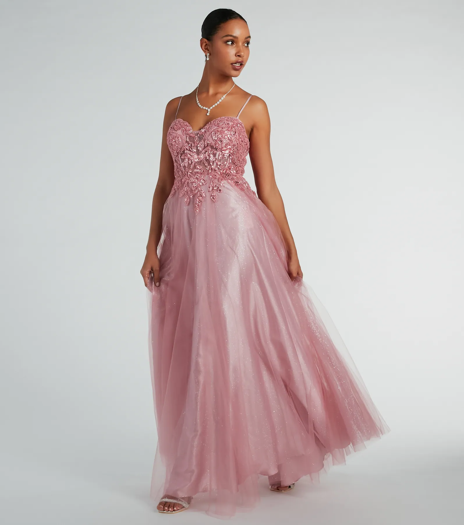 Aila Sweetheart Beaded A-Line Glitter Formal Dress