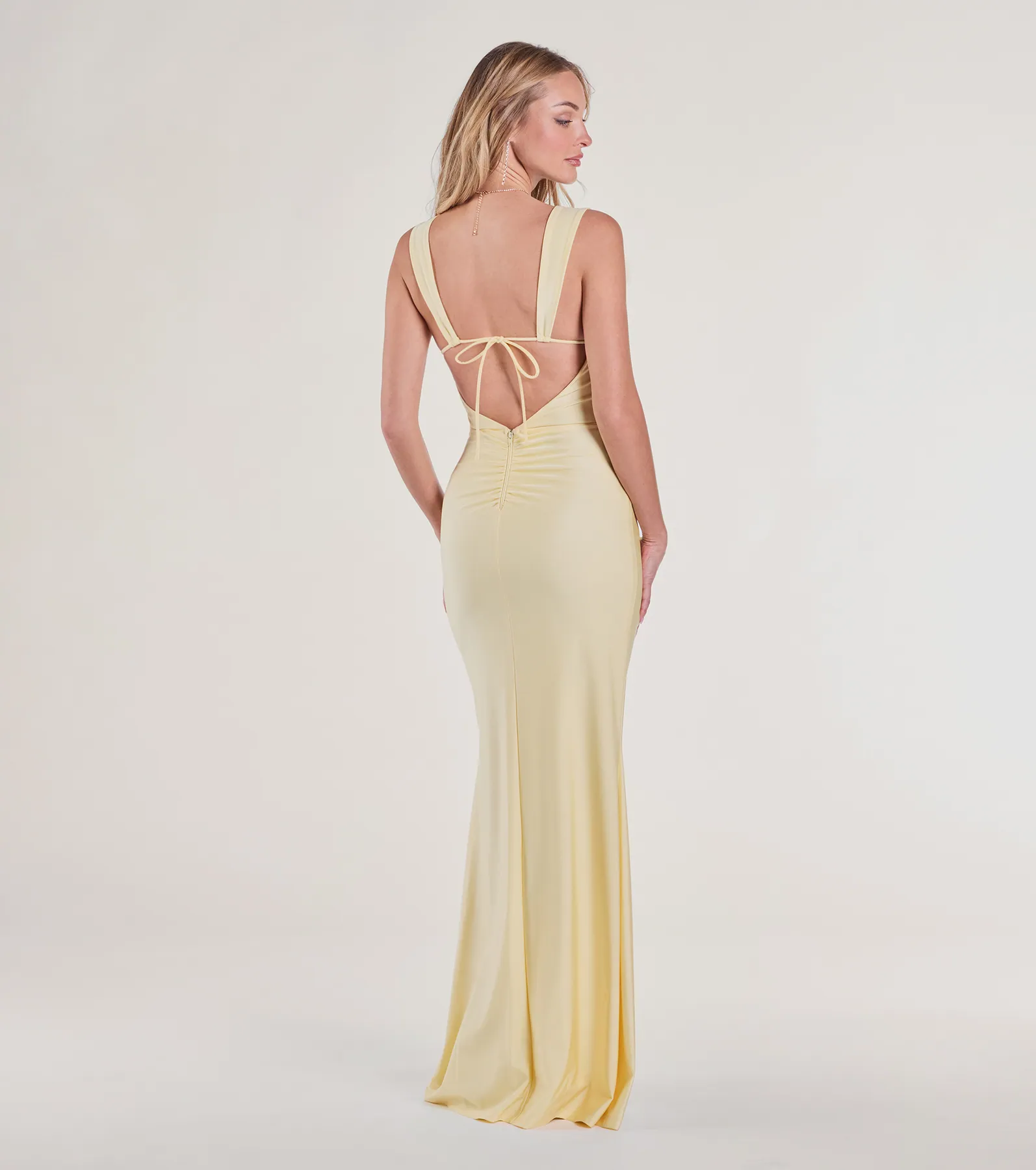 Irene Open Back Slit Column Formal Dress