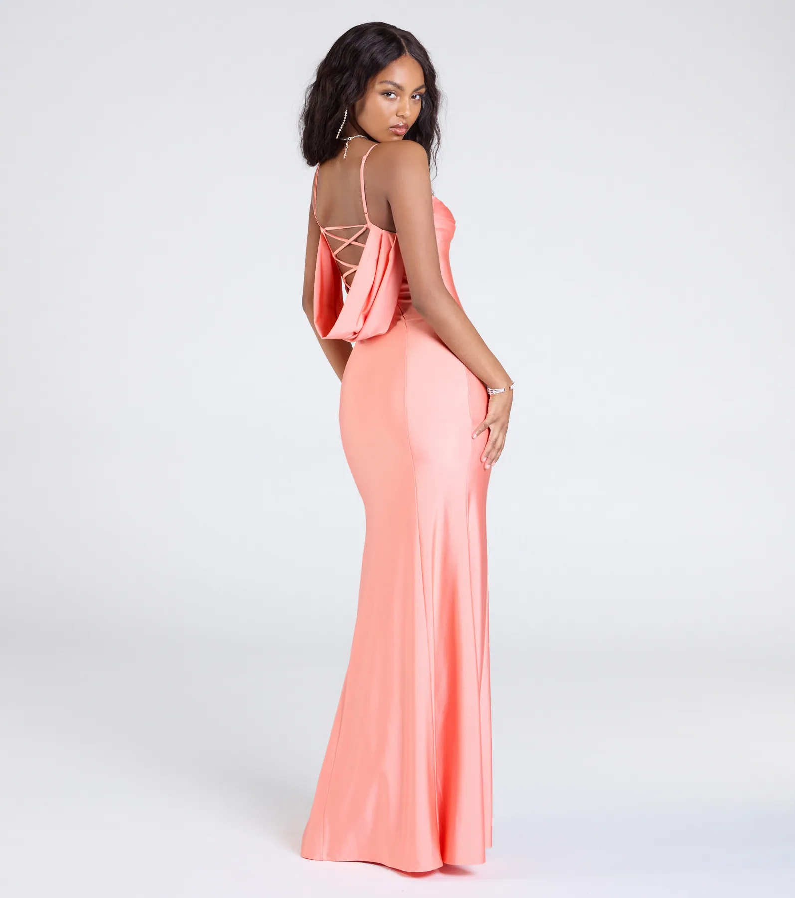 Lizzie Lace-Up Cowl Back Slit Formal Dress