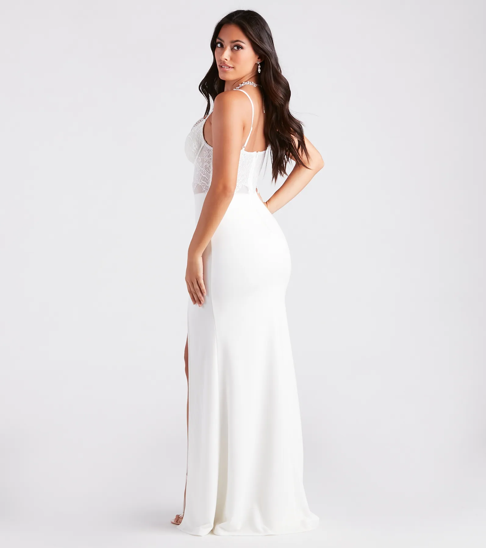 Corrine Sheer Lace High Slit Mermaid Dress