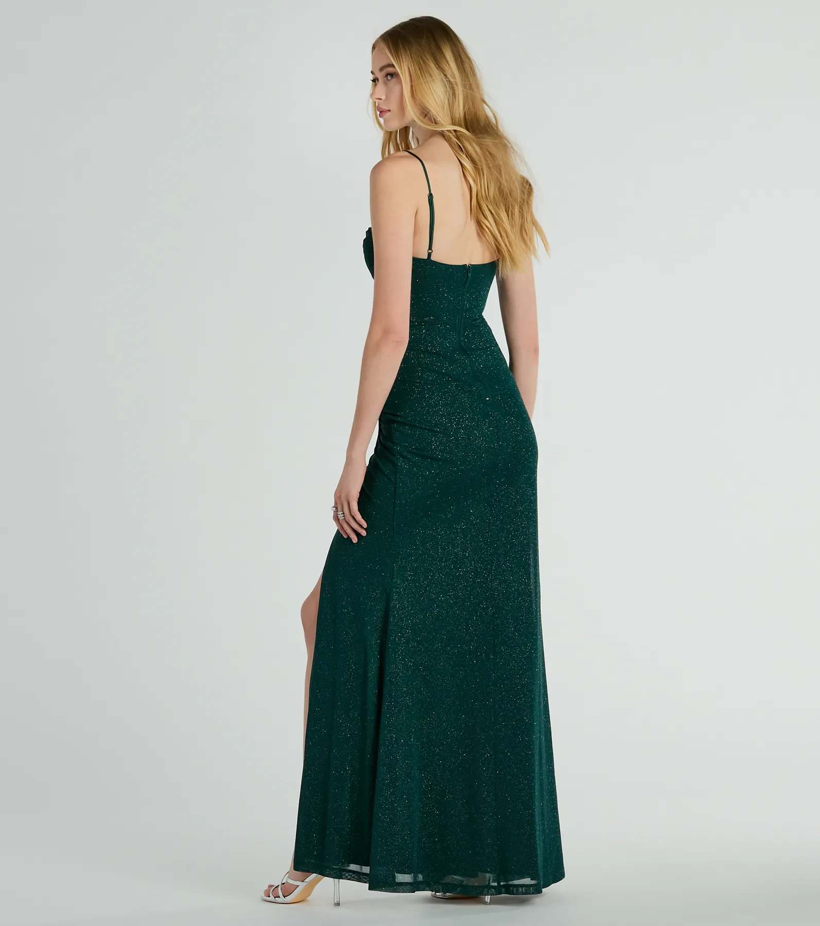 Daleyza Bustier Slit Glitter Column Formal Dress