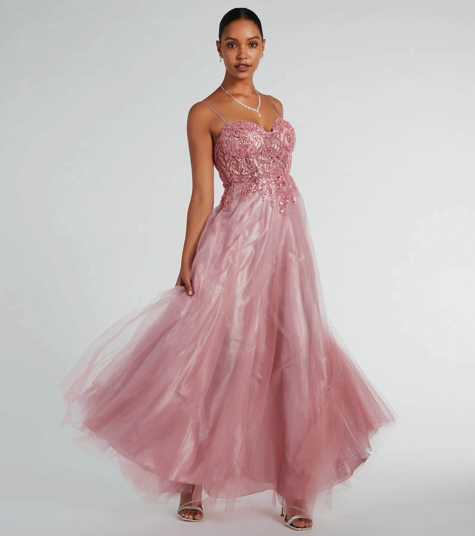 Aila Sweetheart Beaded A-Line Glitter Formal Dress