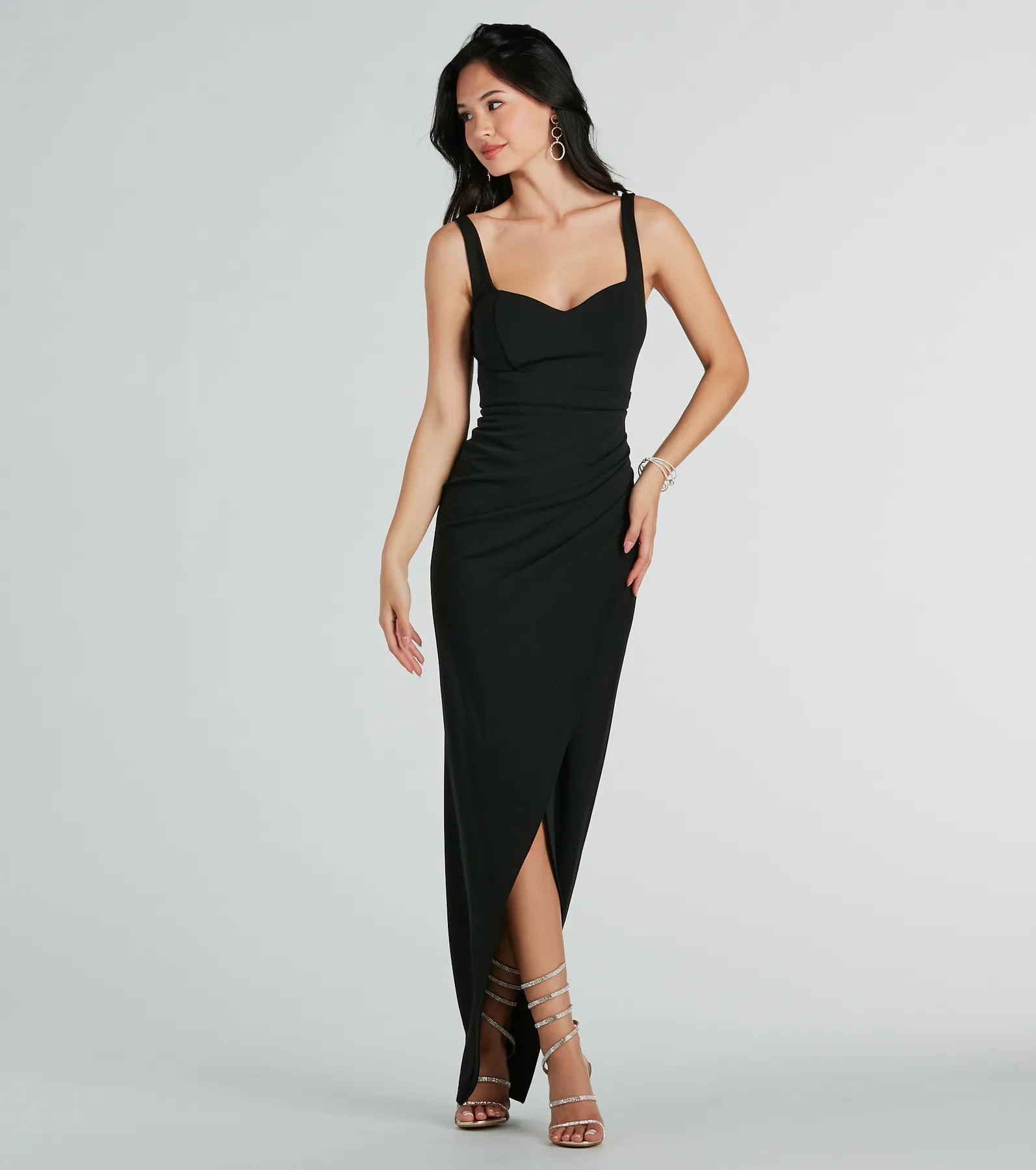 Nanali Formal Crepe Sweetheart Wrap Long Dress