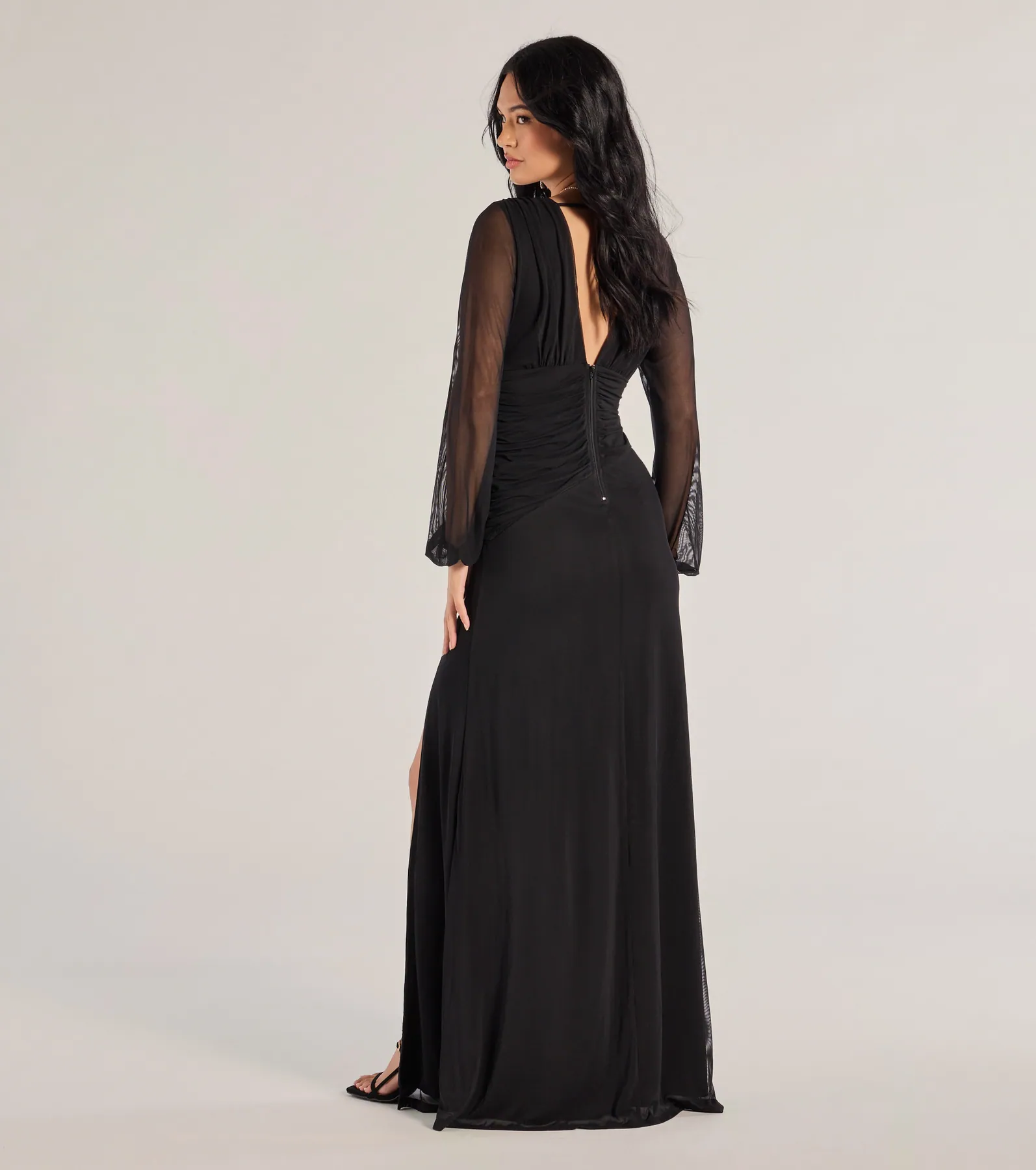 Rayne Mesh Long Sleeve A-Line Formal Dress