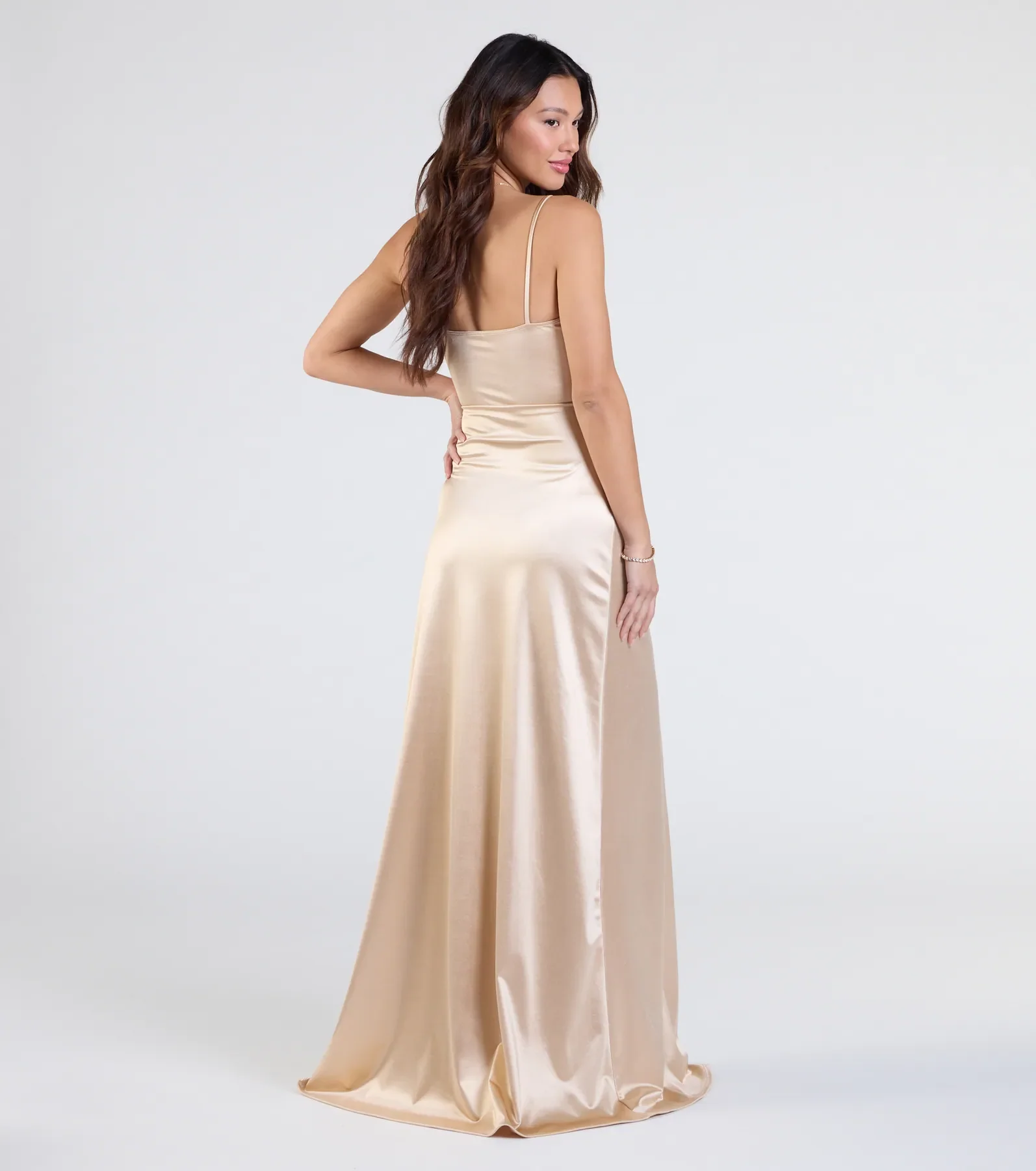 Maisy Cutout High Slit Satin Formal Dress