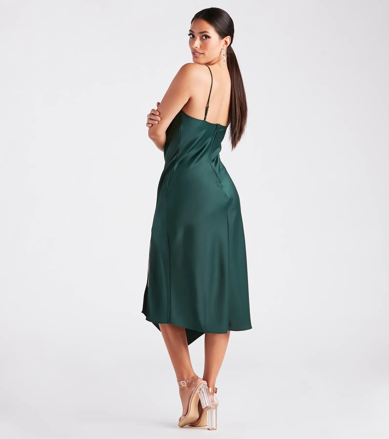 Annabella Formal Satin A-Line Midi Dress
