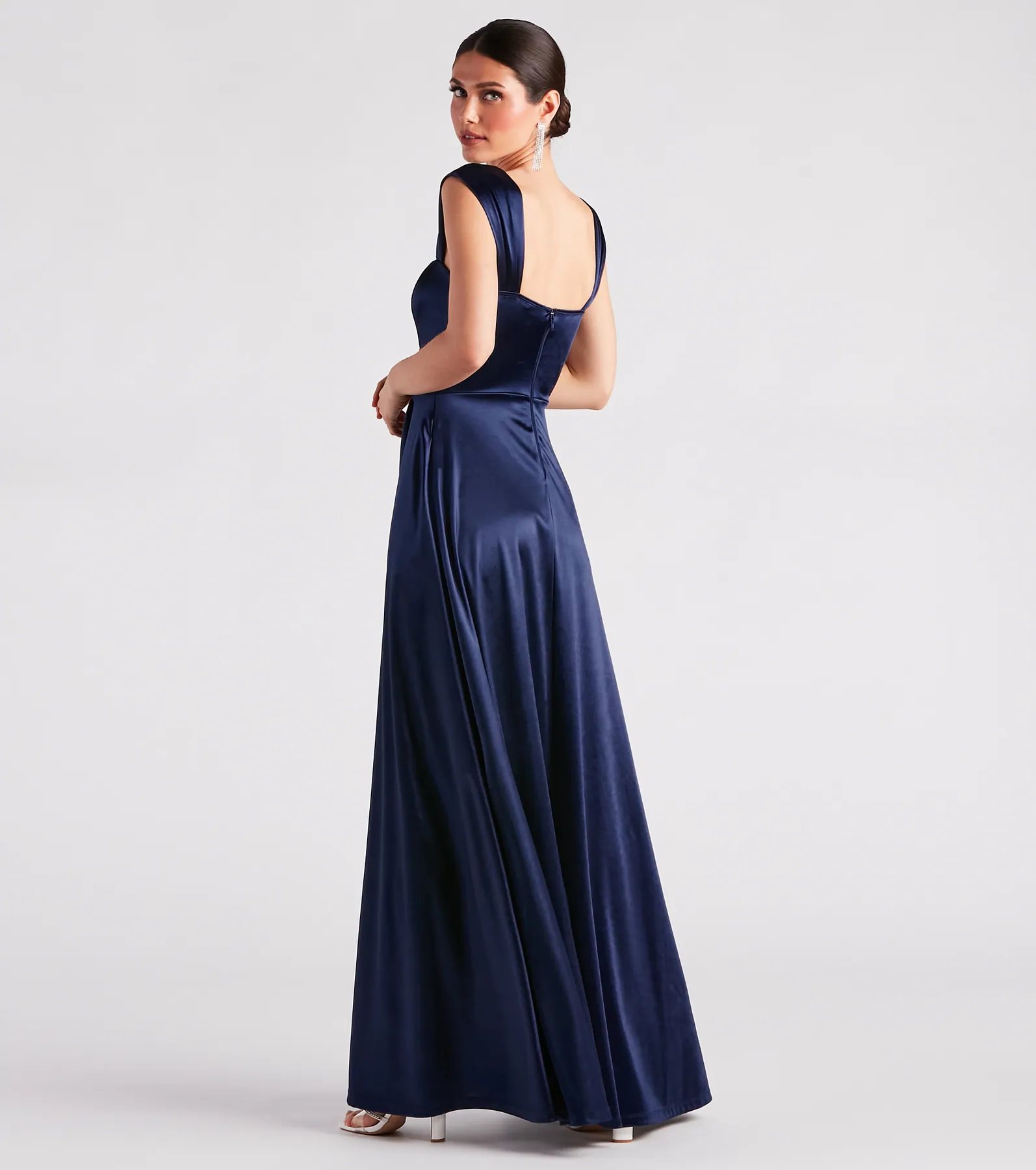 Lisa Satin High Slit A-Line Formal Dress