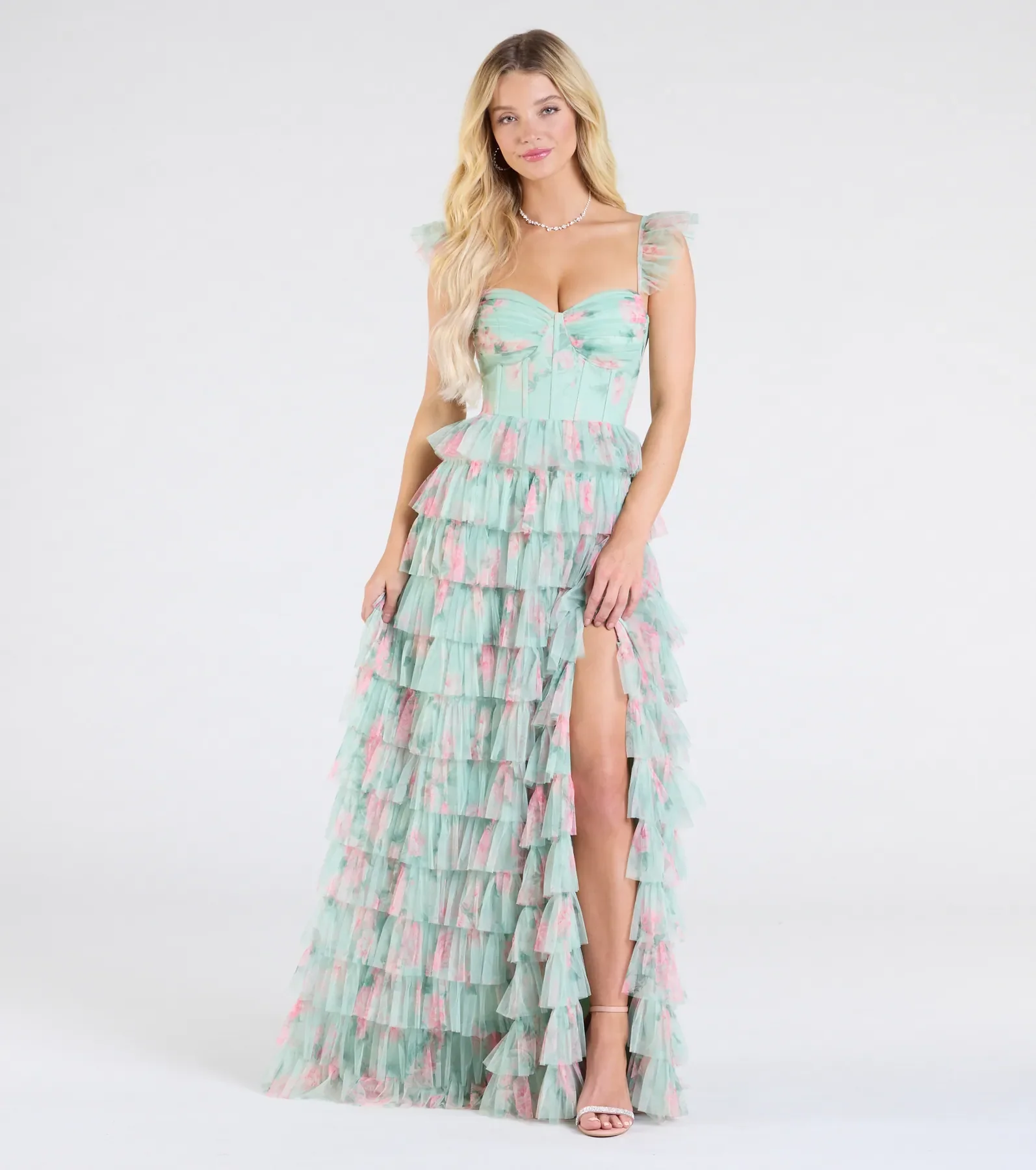 Reyna Corset Slit A-Line Floral Formal Dress
