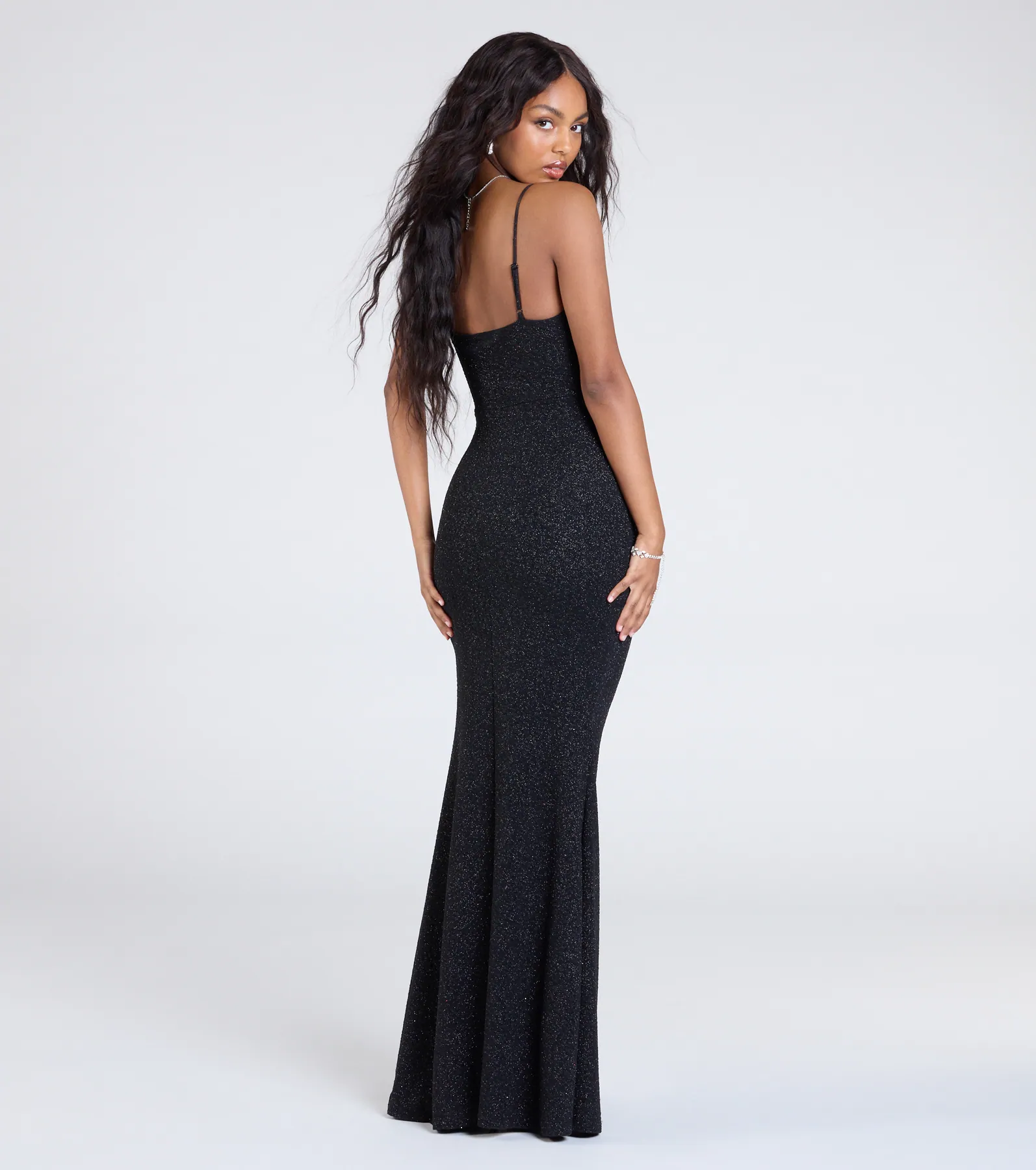 Harlow Cutout Slit Glitter Formal Dress