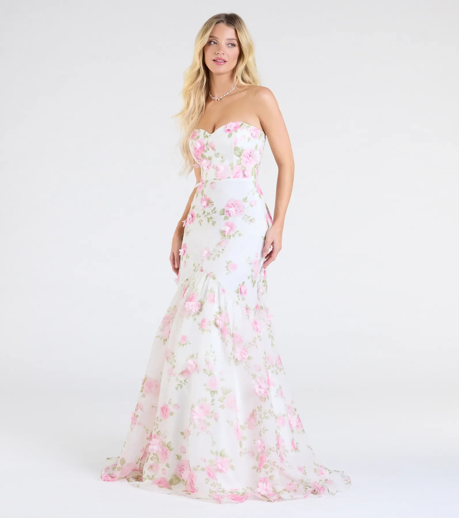 Robin Strapless Lace-Up Floral Mermaid Formal Dress