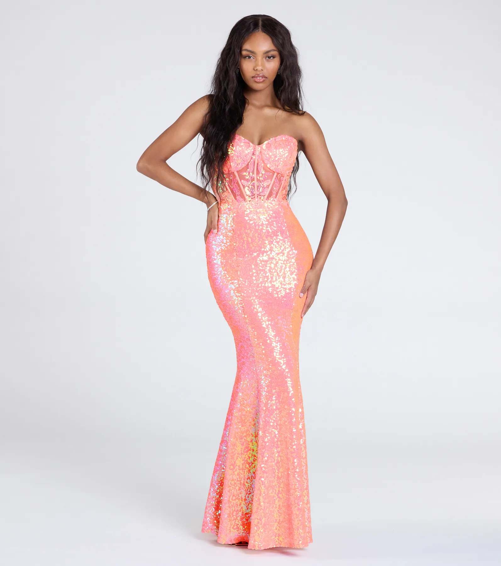 Zoe Lace-Up Corset Mermaid Sequin Formal Dress