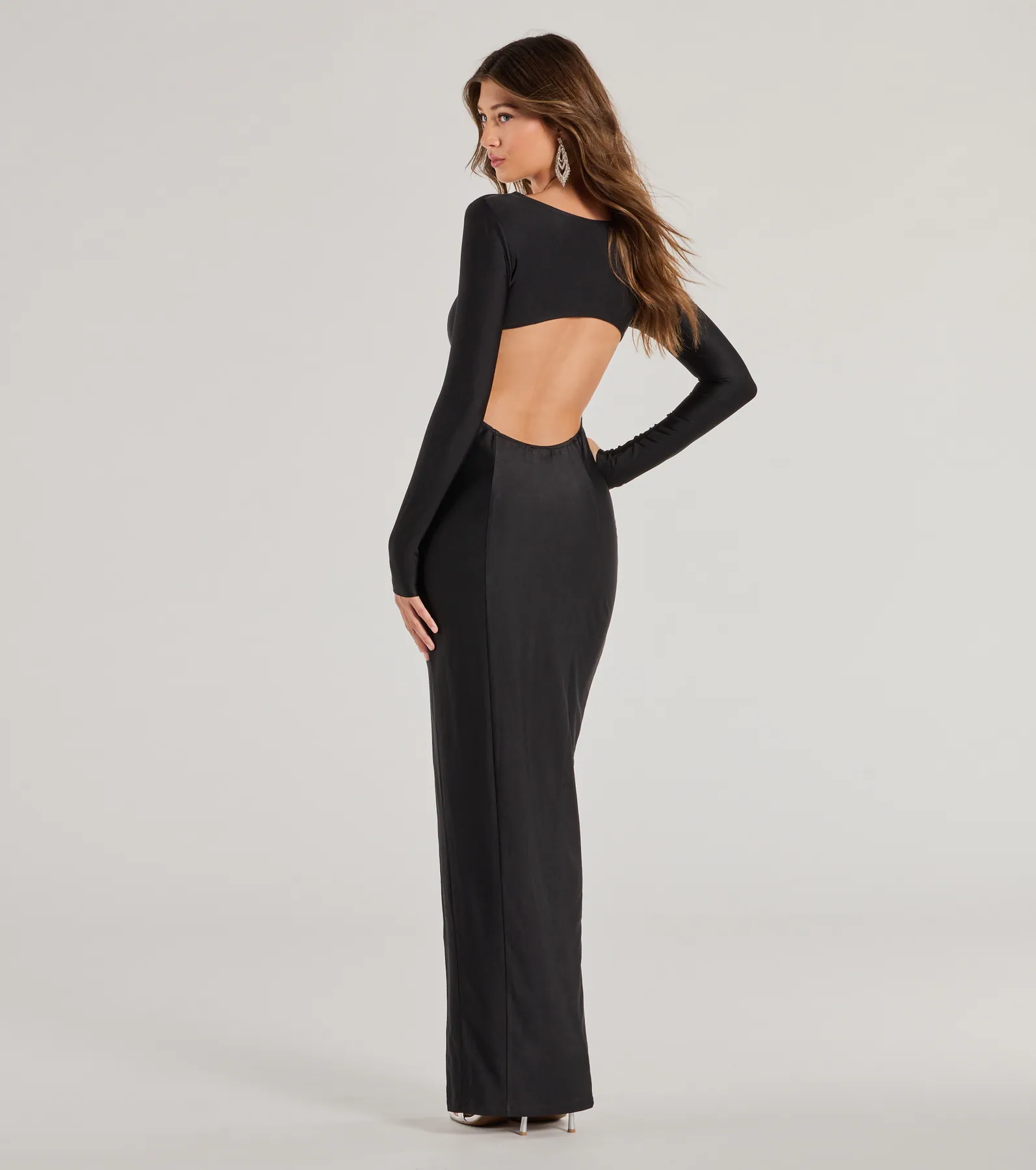 Veda Cutout Long Sleeve Column Formal Dress