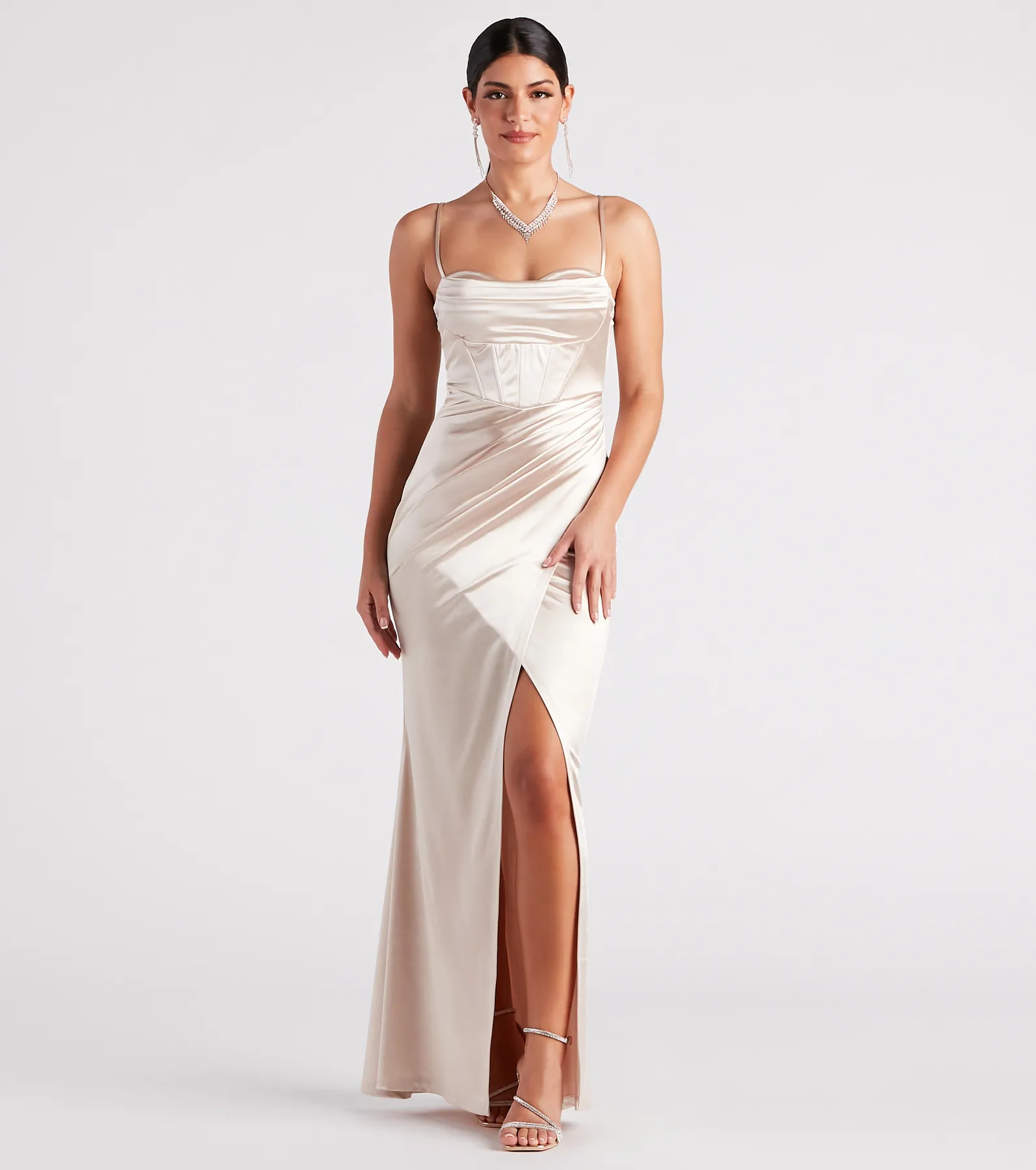 Stacie Satin Corset Wrap Formal Dress