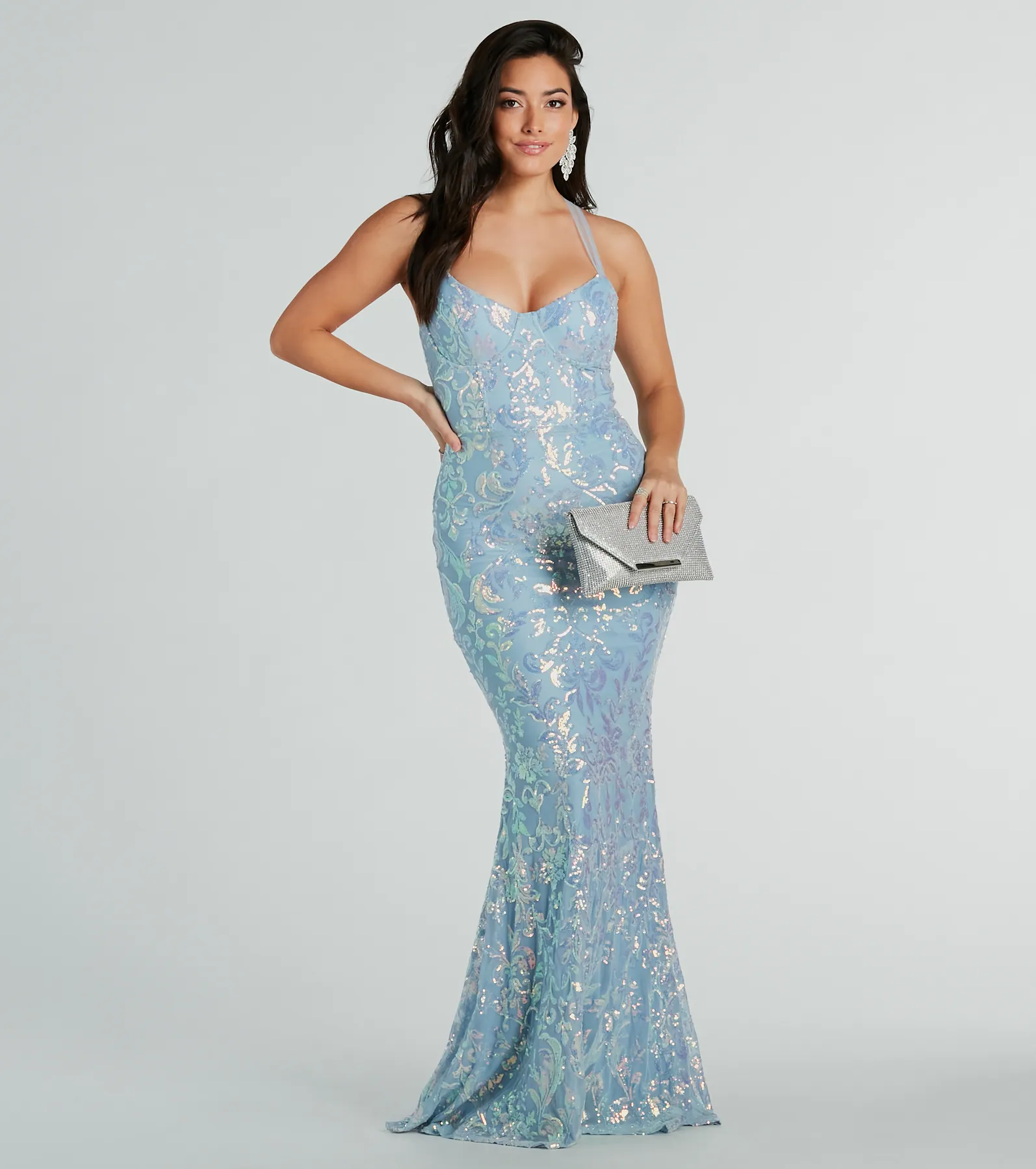 Brooklyn Bustier Tulle Lace-Up Sequin Formal Dress