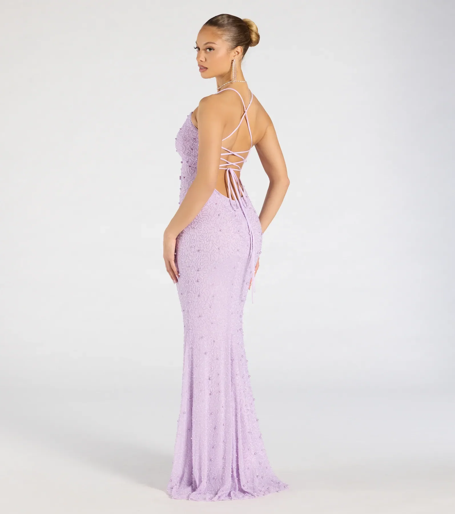 Marlene Lace-Up Mermaid Beaded Pearl Formal Dress