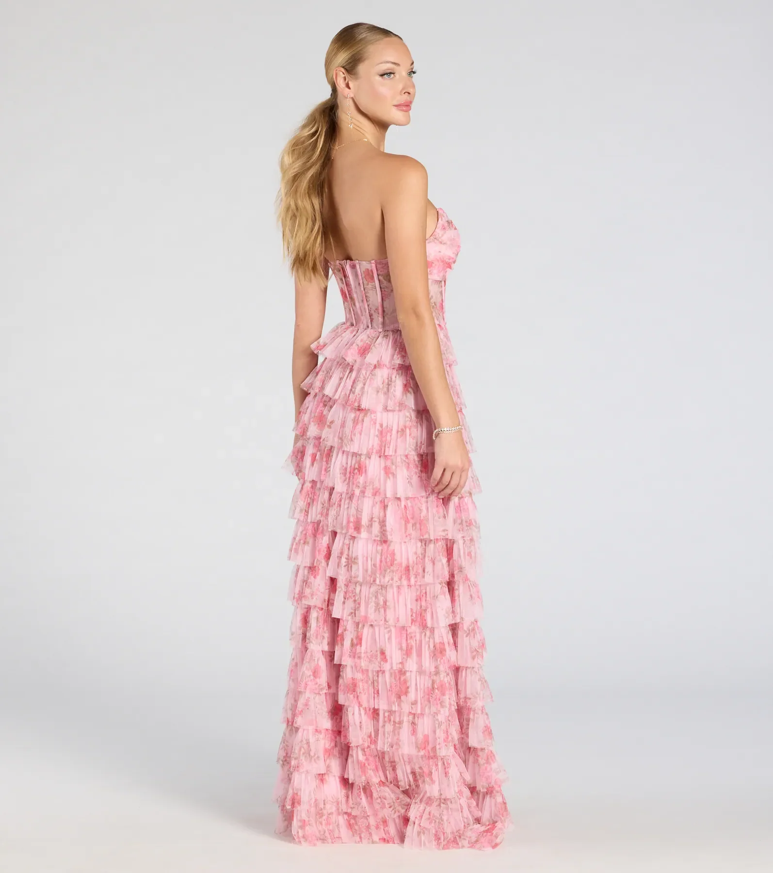 Kira Strapless Floral Tulle A-Line Formal Dress