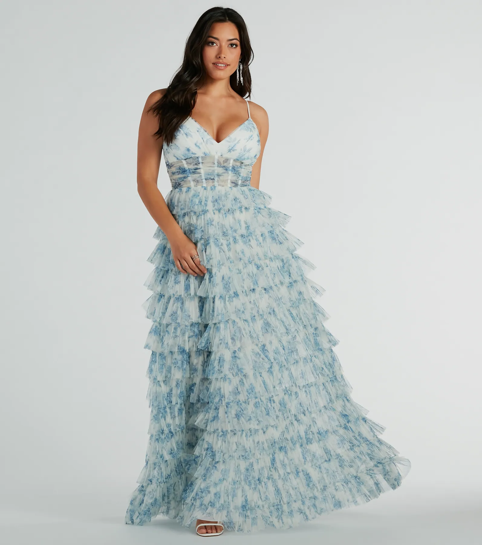 Halle Corset Ruffle A-Line Floral Formal Dress