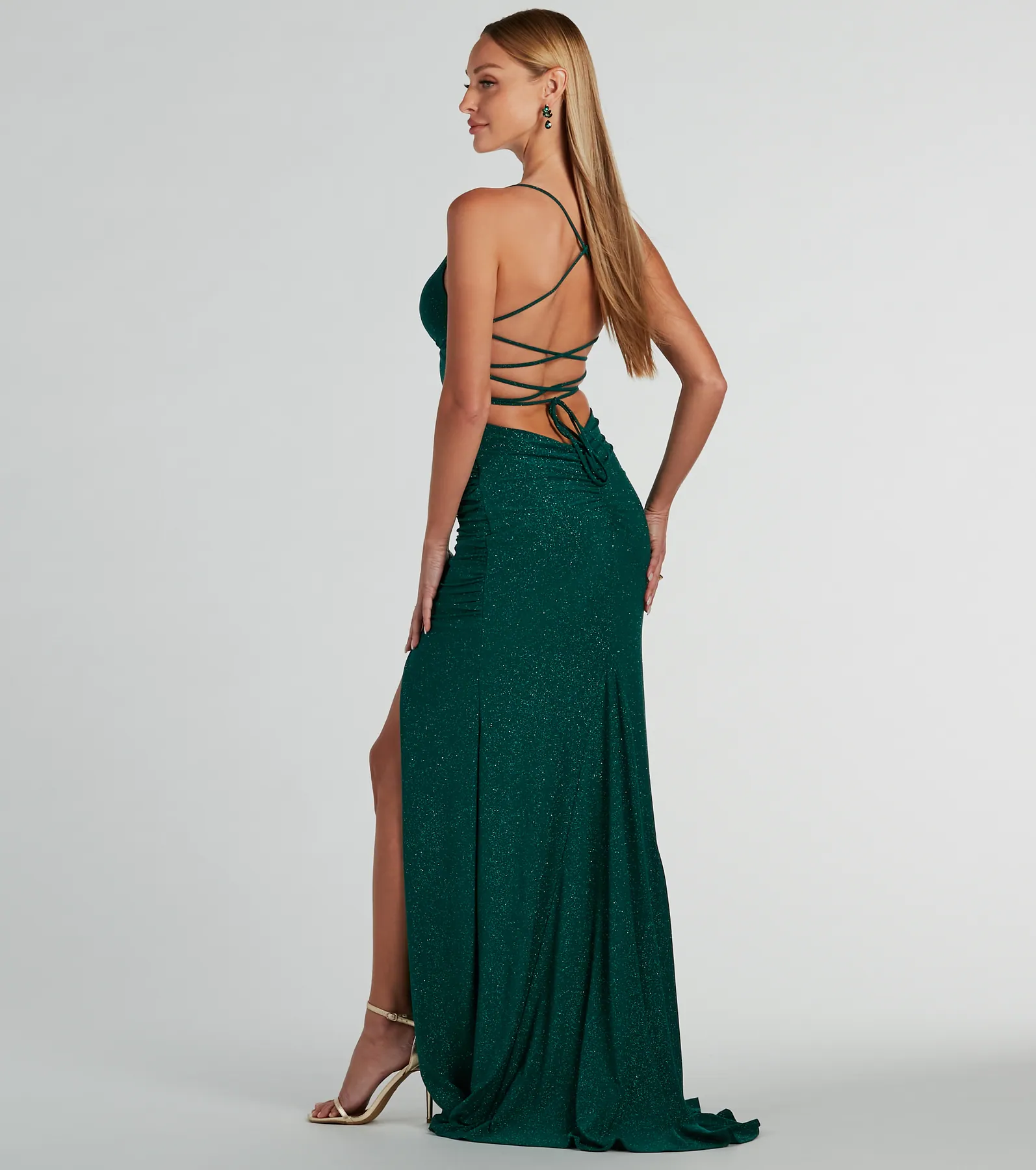 Ellora Lace Up Mermaid Glitter Formal Dress