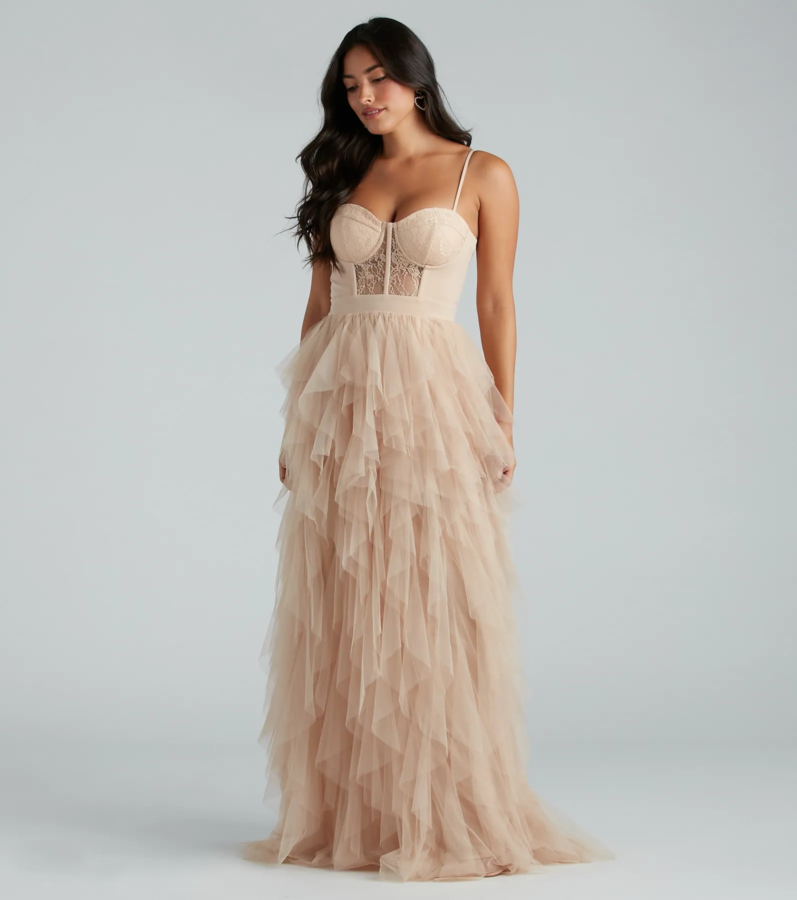 Ruth Formal Lace Tulle Ruffled Dress