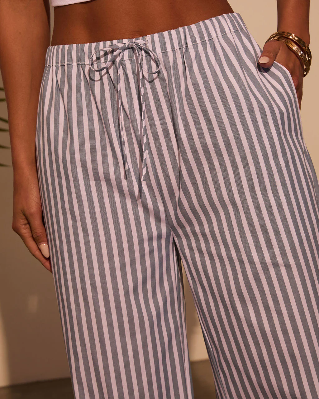 Jailen Striped Waist Tie Pants