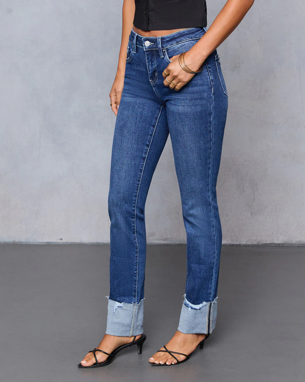 Aldah Super Stretch Cuffed Mid Rise Jeans