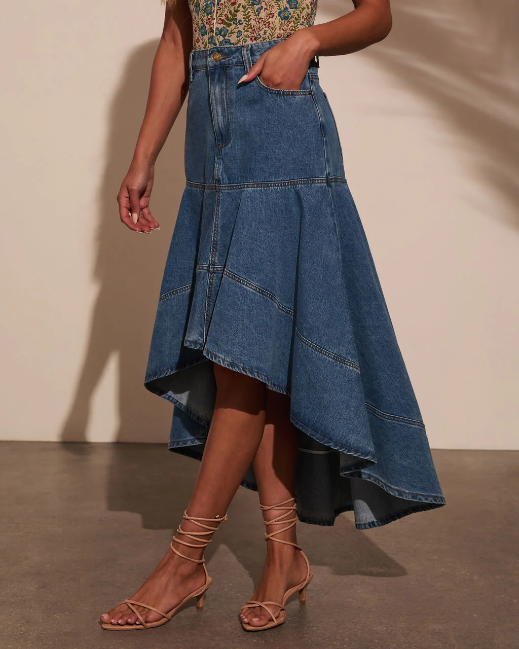 Grizelle High Low Denim Maxi Skirt