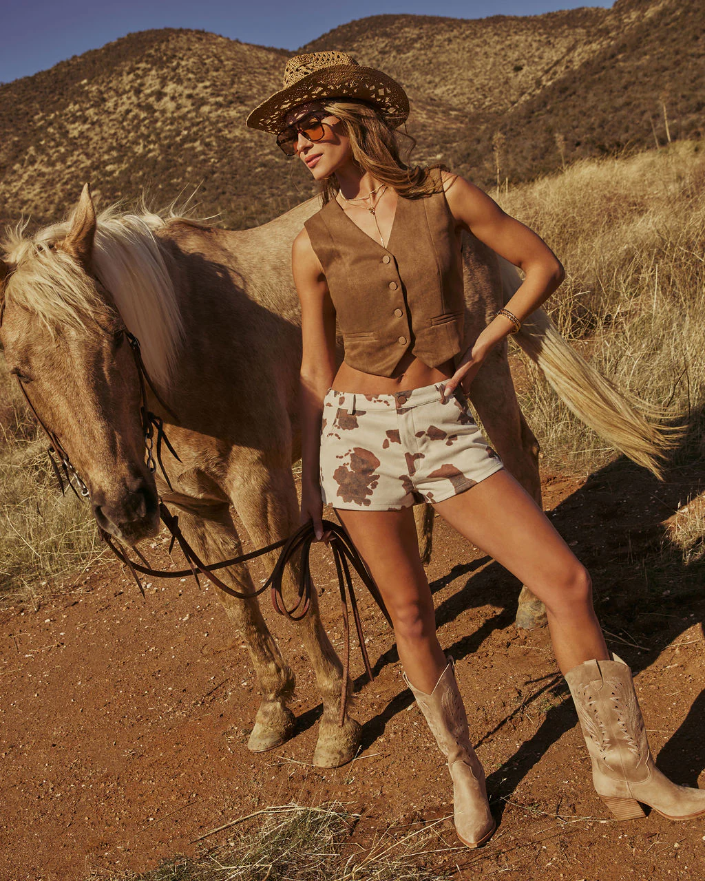 Beat Drop Mid Rise Cow Print Shorts