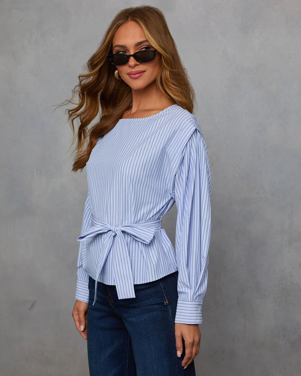 Elaria Striped Belted Blouse