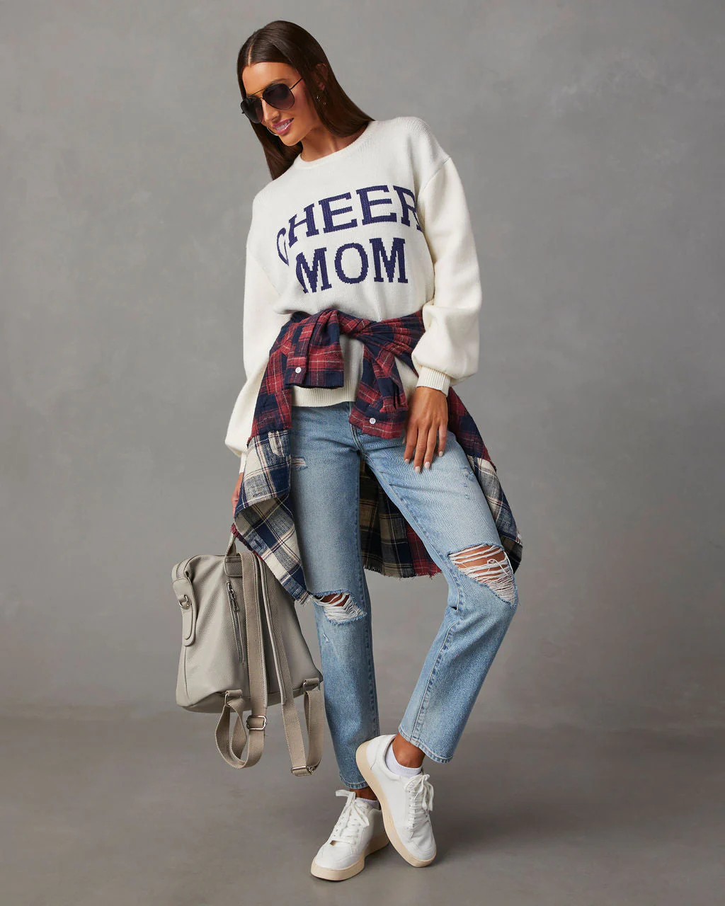 Cheer Mom Knit Pullover Sweater - Cream