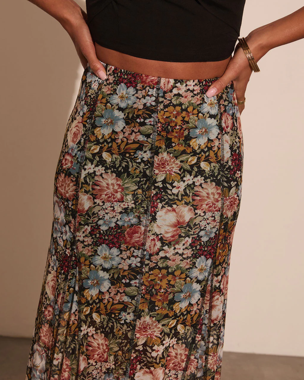 Gracie Mesh Floral Maxi Skirt