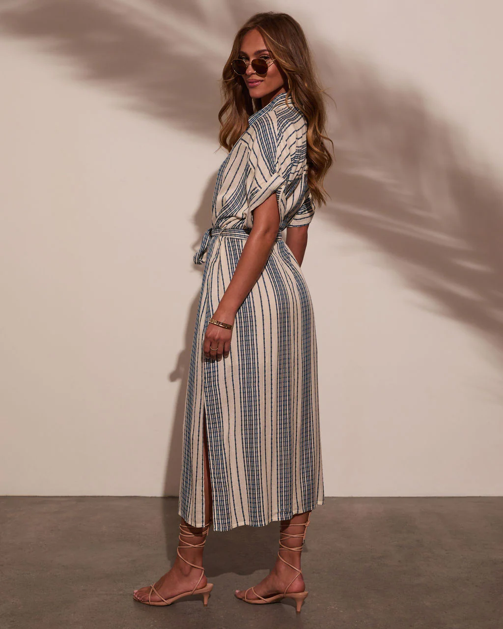 Falling Sun Striped Midi Shirt Dress