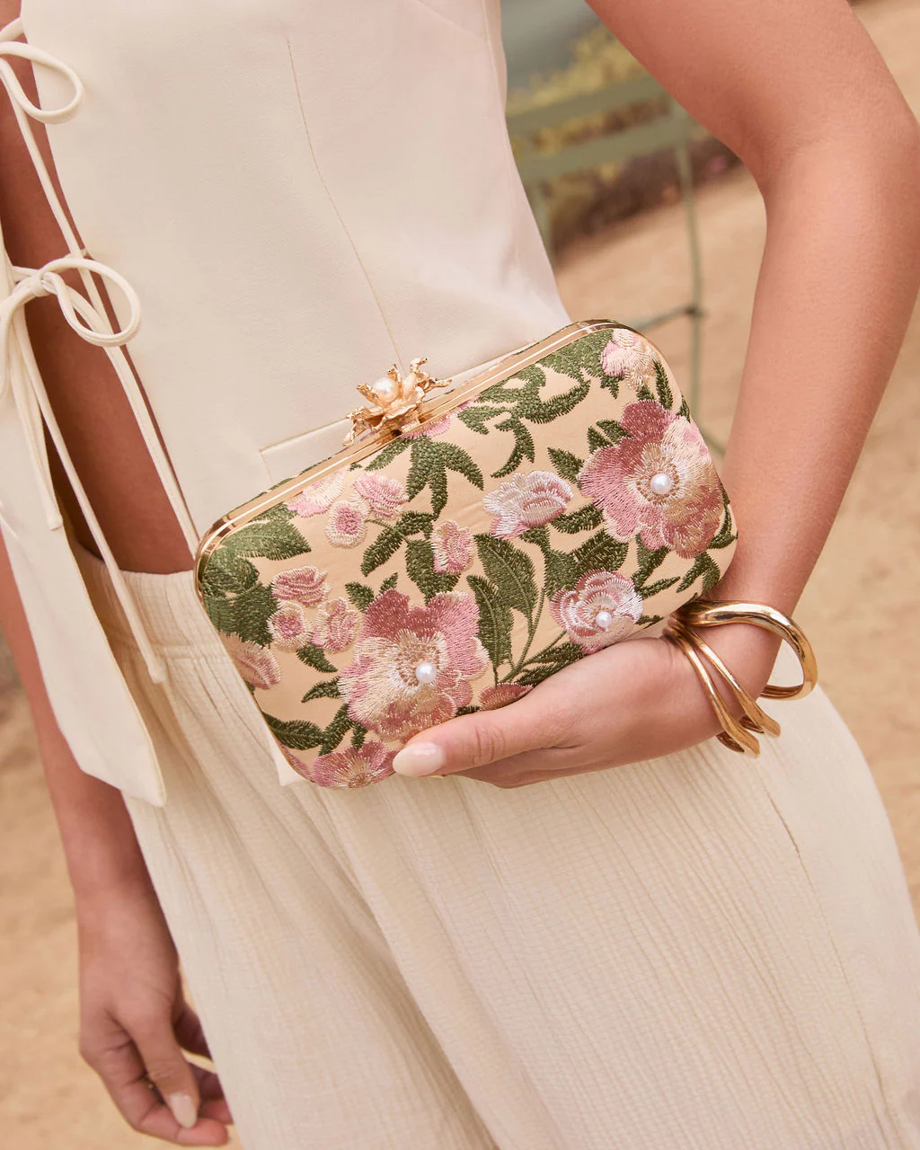 Freesia Embroidered Hard Case Clutch