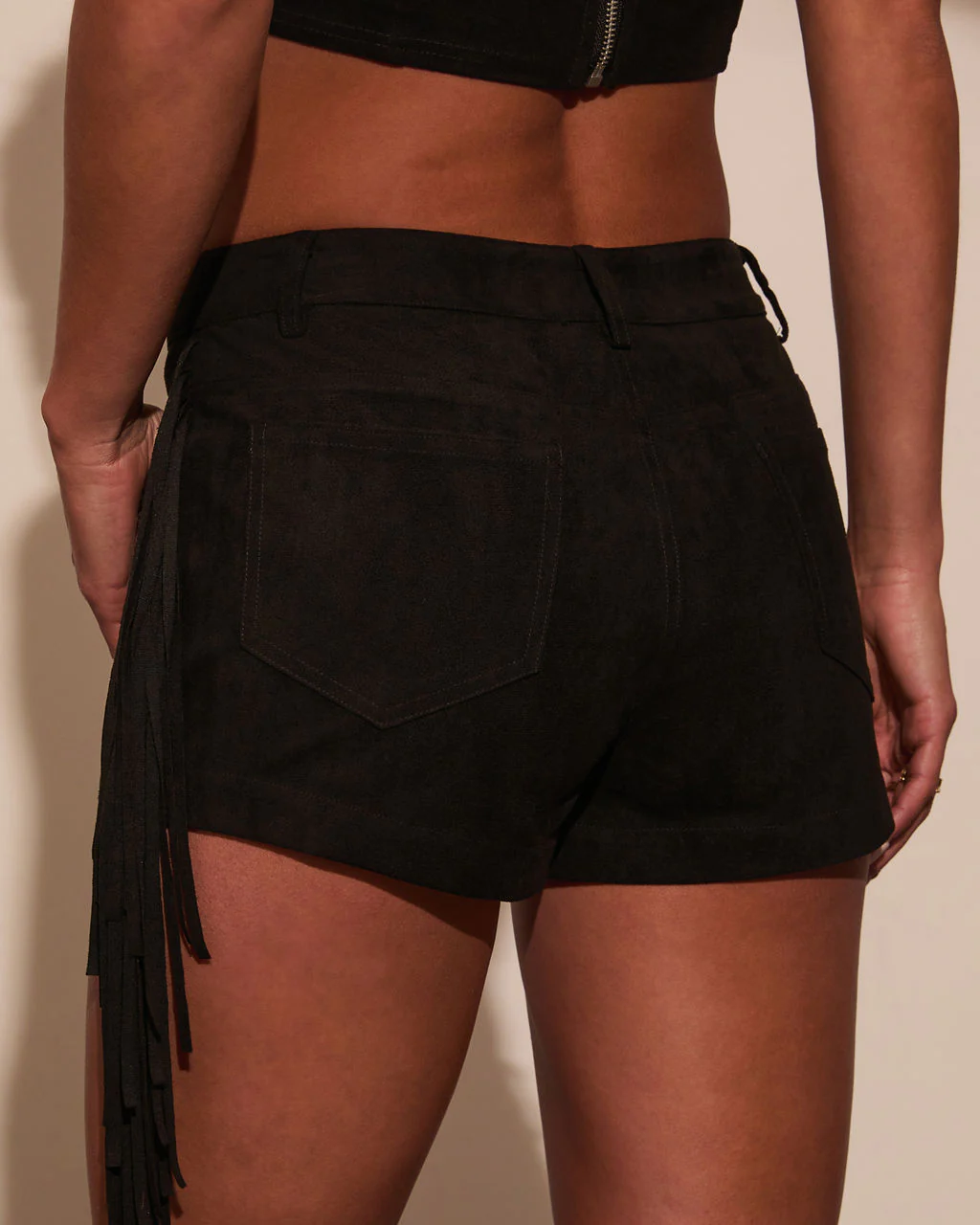 Groove Together Fringe Suede Shorts