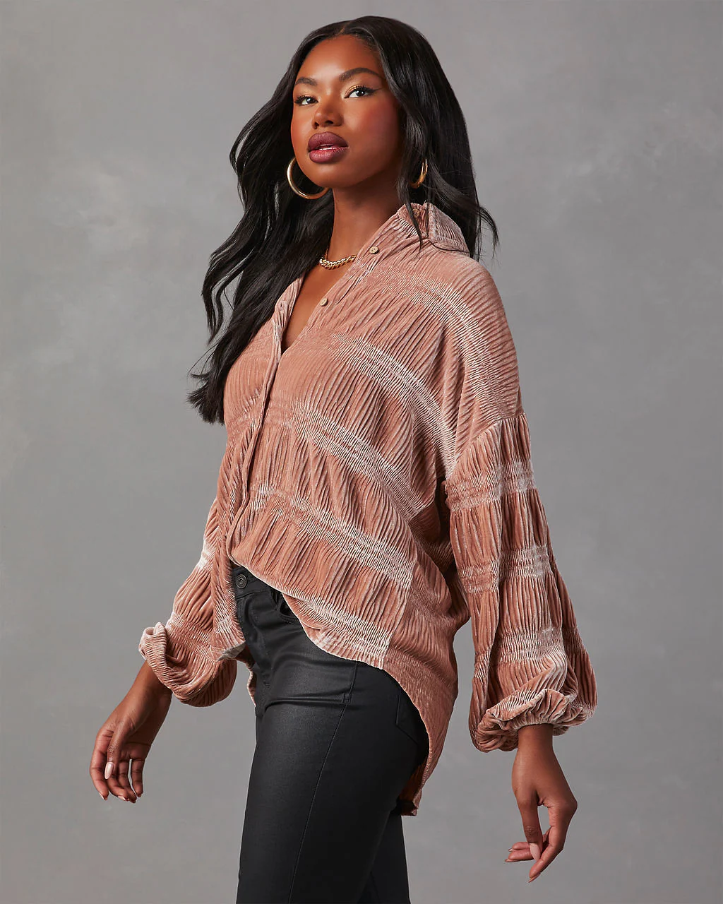 Bette Textured Velvet Button Down Top