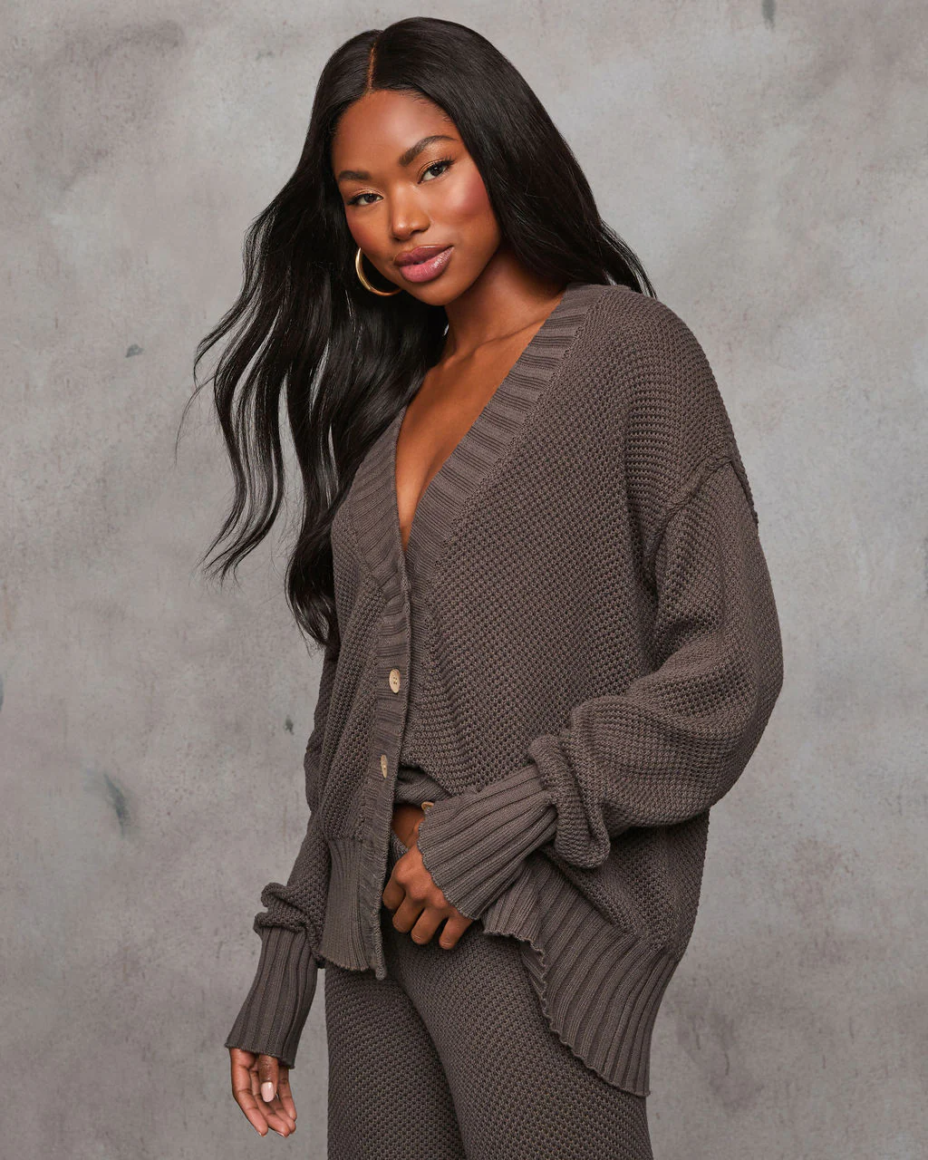 Find The Calm Front Button Textured Knit Cardigan