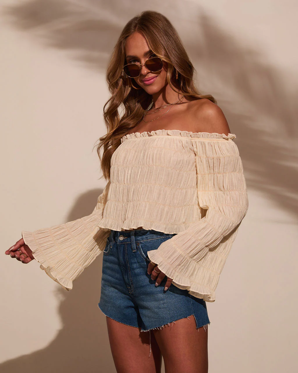 Gypsy Glow Smocked Off Shoulder Top