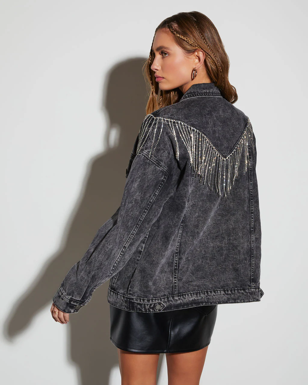 Arizona Rhinestone Fringe Denim Jacket