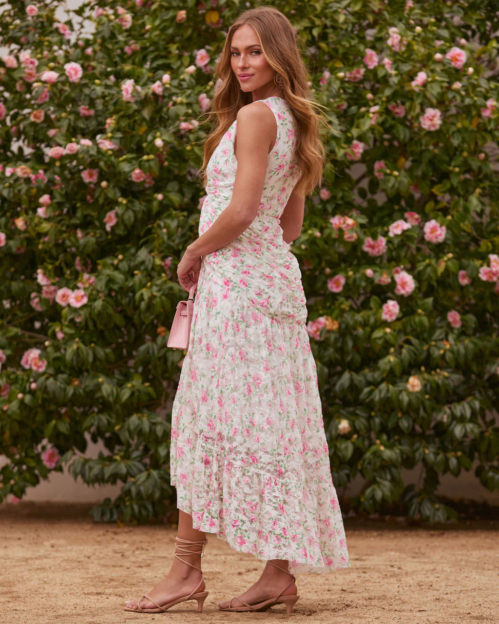 Apricot Skies Mesh Floral Midi Dress