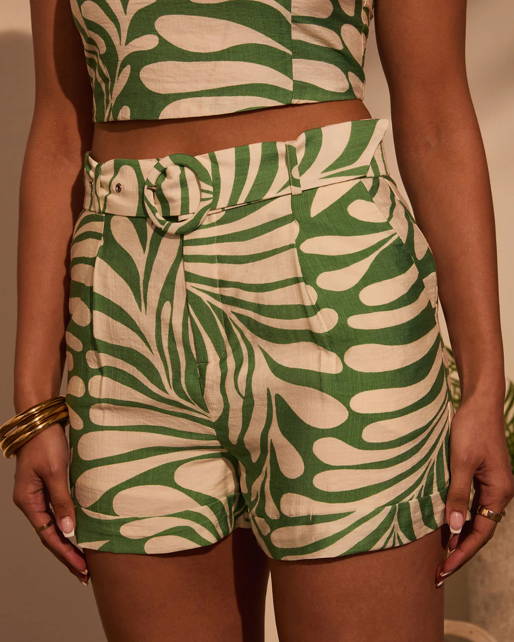 Cool Girl Belted Tropical Shorts