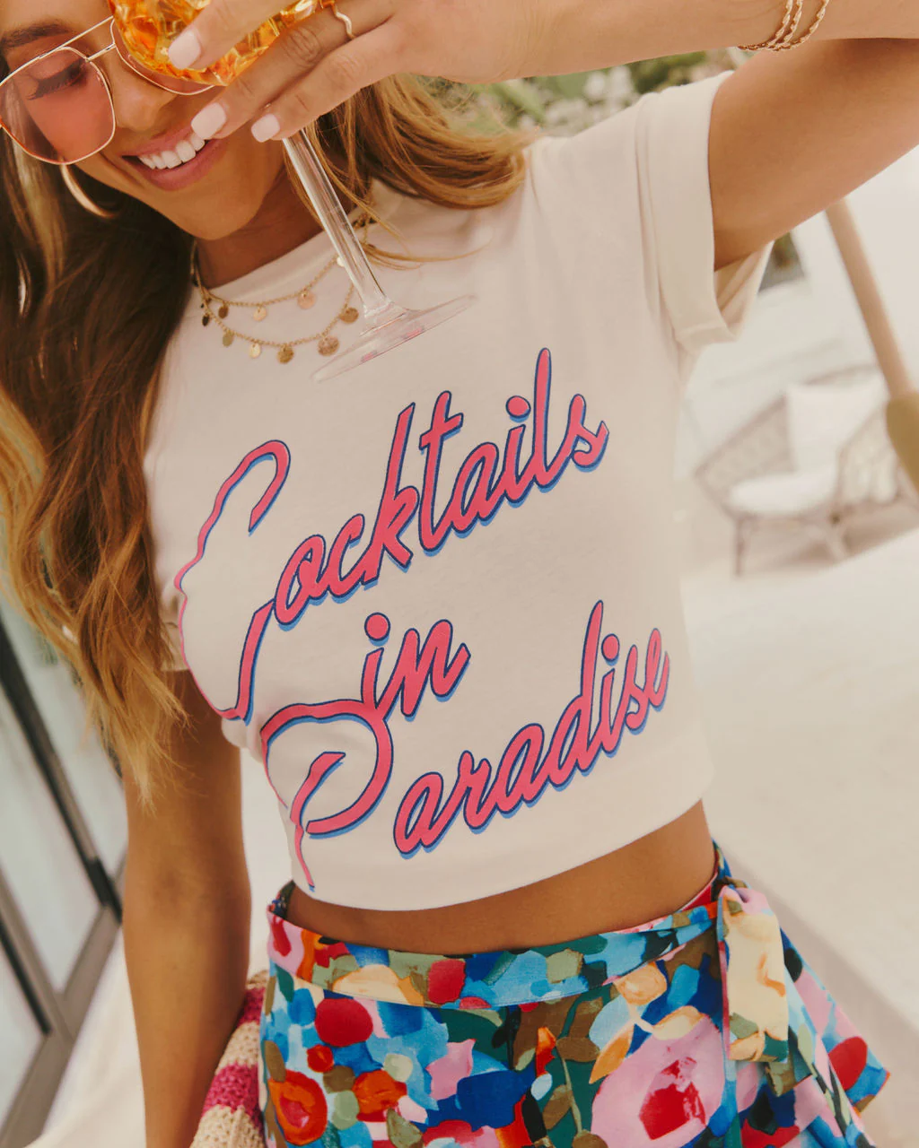 Cocktails In Paradise Short Sleeve Graphic Tee