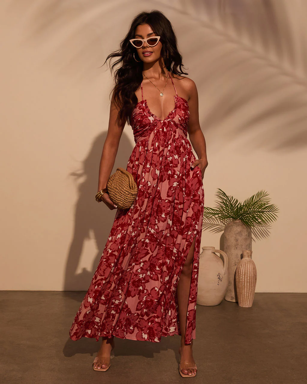 Honolulu Halter Tropical Print Maxi Dress