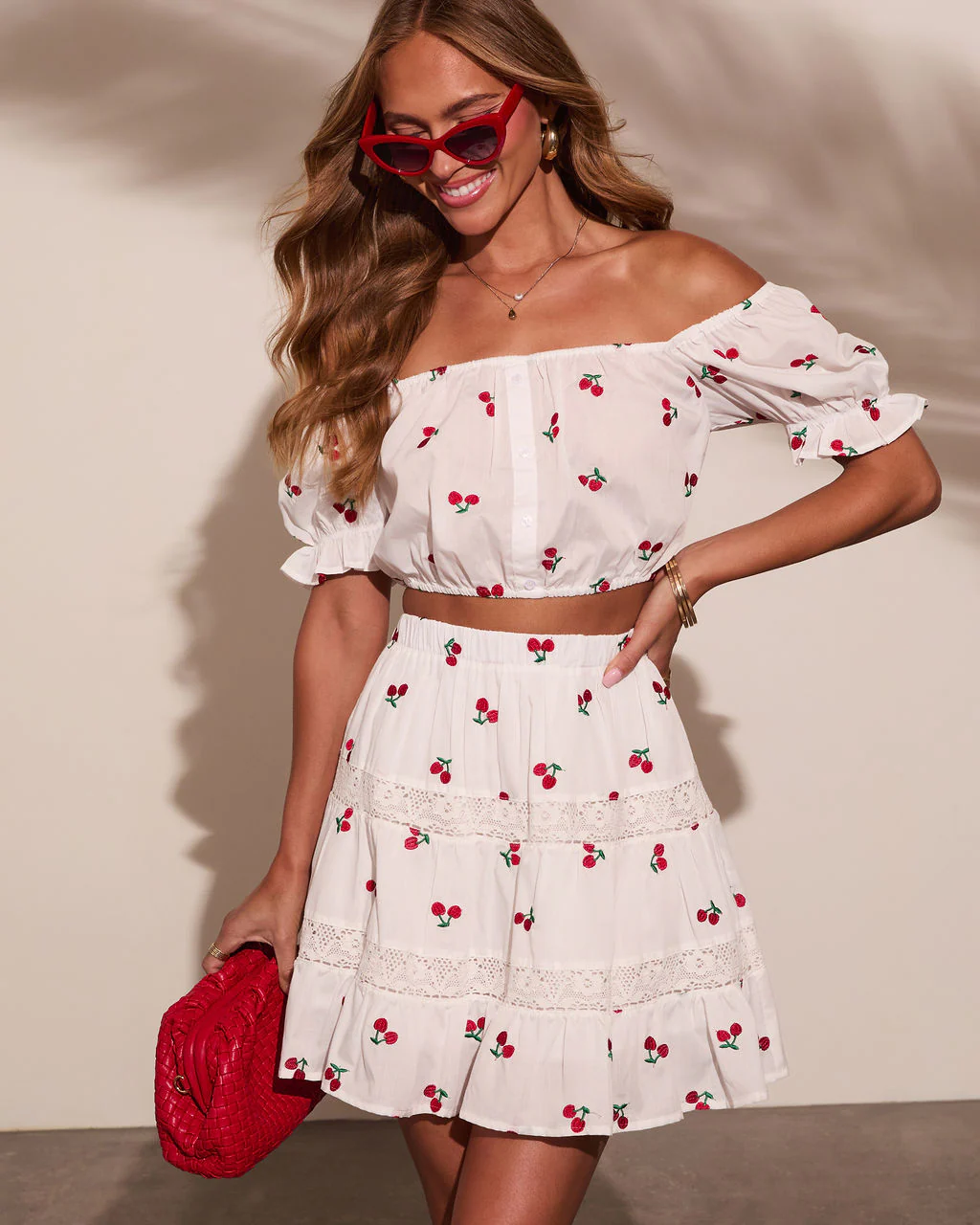 Celinea Cherry Print Off The Shoulder Top