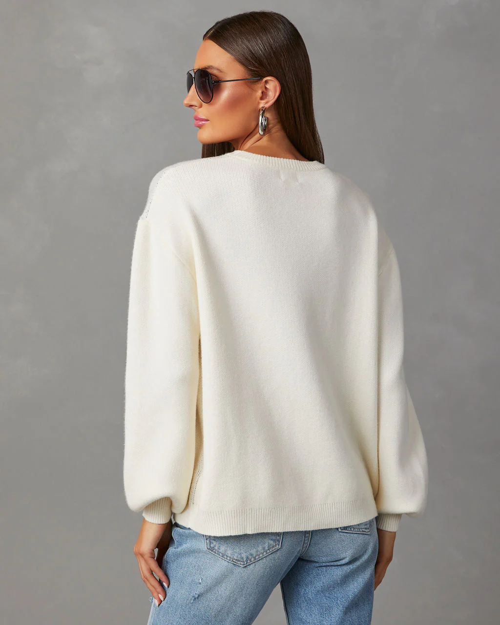 Cheer Mom Knit Pullover Sweater - Cream