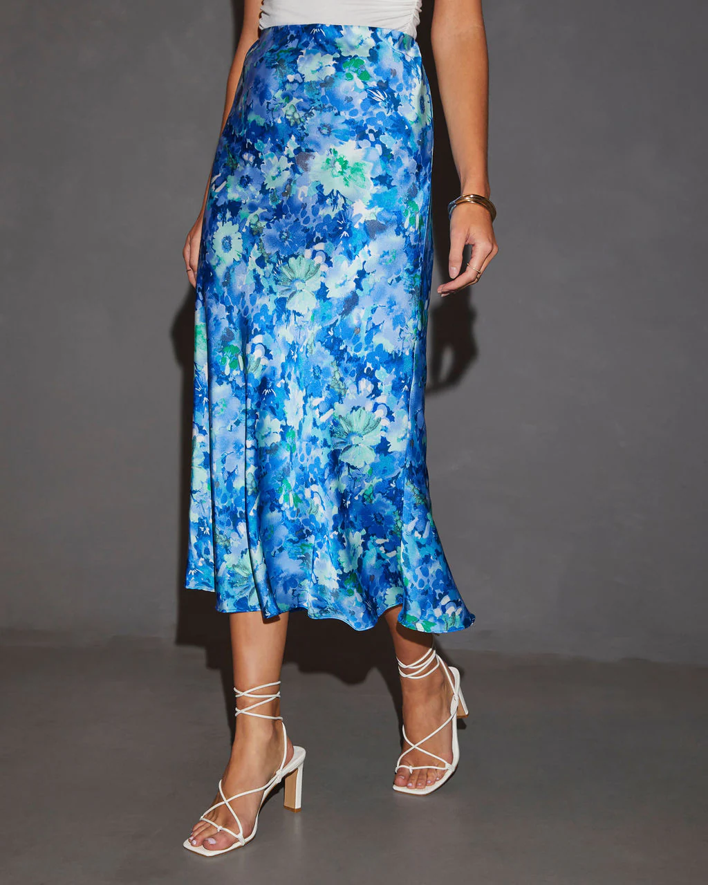 Alicia Floral Print Satin Midi Skirt