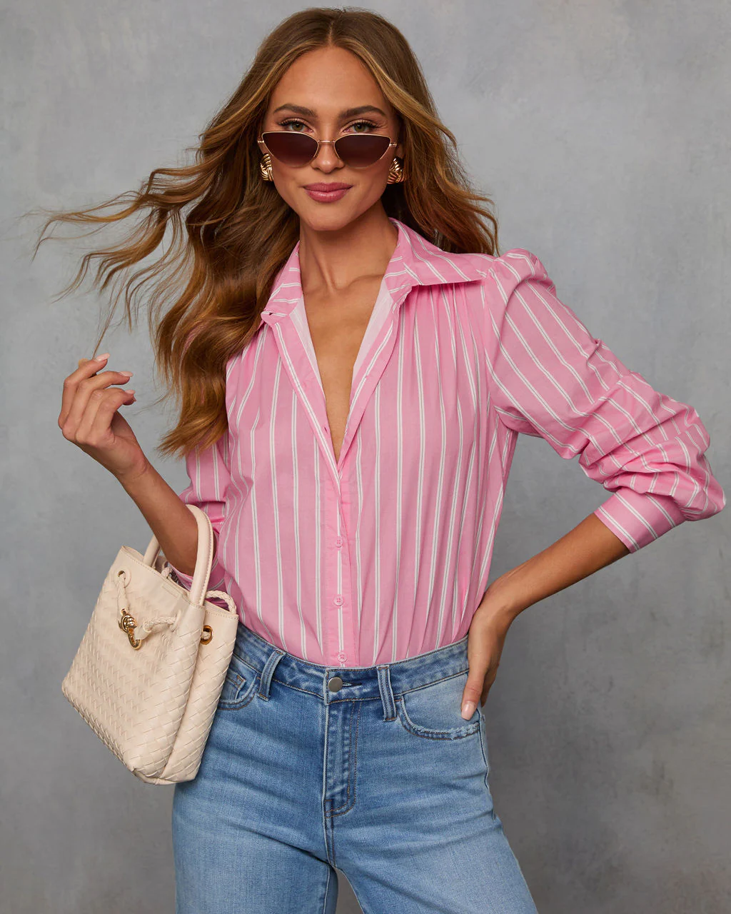 Cellia Striped Button Down Top