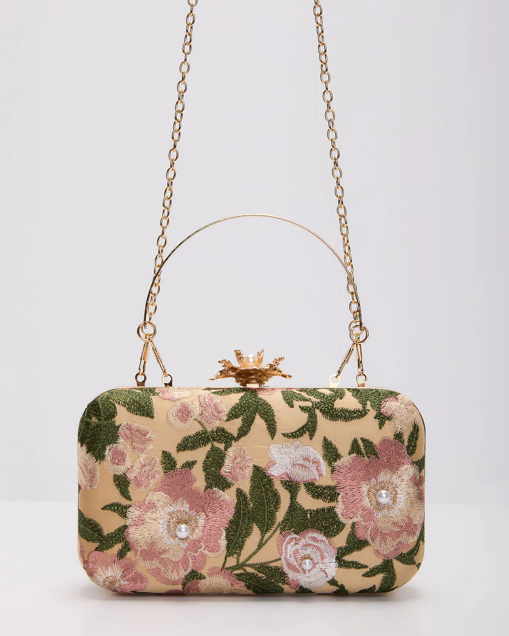 Freesia Embroidered Hard Case Clutch