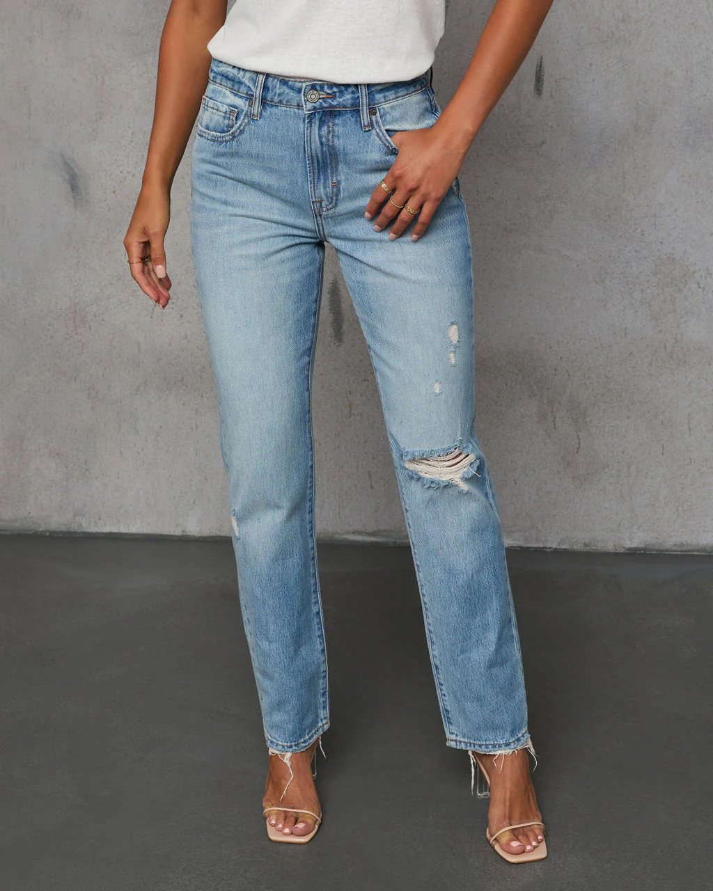 Grazie Rigid Cropped High Rise Distressed Jeans