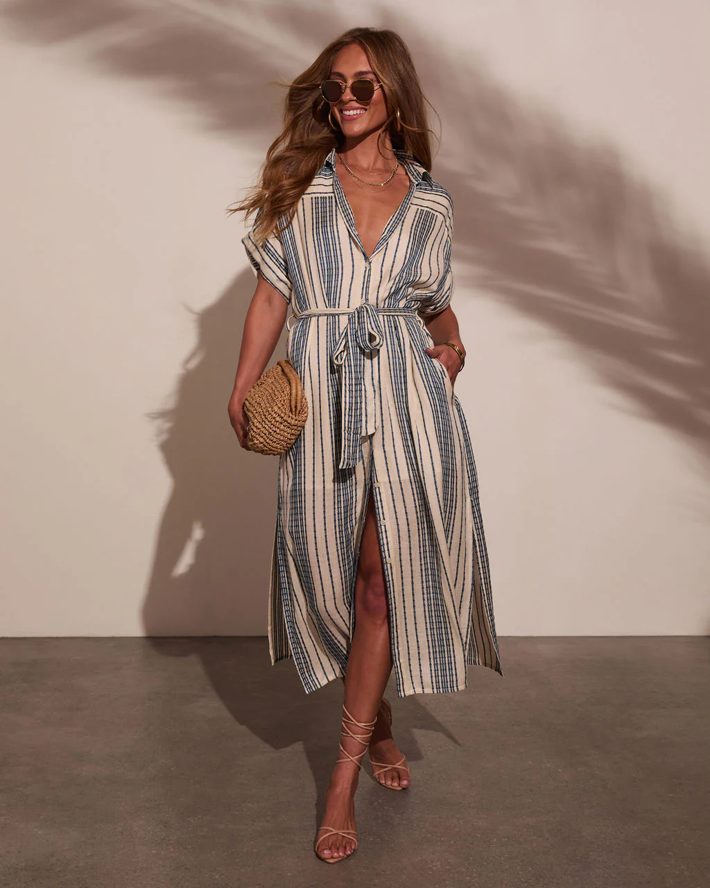 Falling Sun Striped Midi Shirt Dress